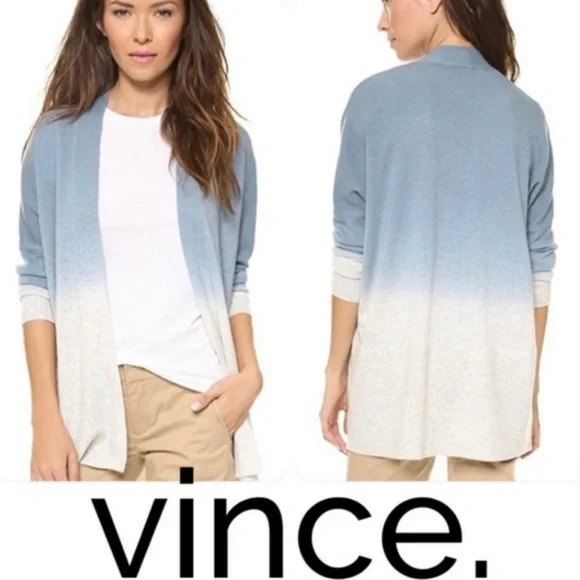 VINCE Ombre Dip‎ Dye Cashmere Wool Open Cardigan
